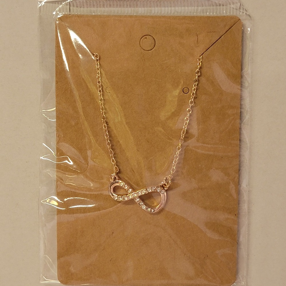 Rhinestone Infinity Symbol Necklace Pendant Clear Gold Tone